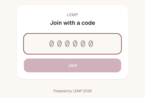 The guest join page with a large numeric code entry field